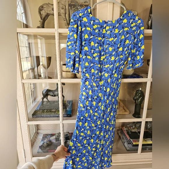 $308 Diane Von Furstenberg Jemma Shirred Floral-Print Crepe Dress - Picture 14 of 15